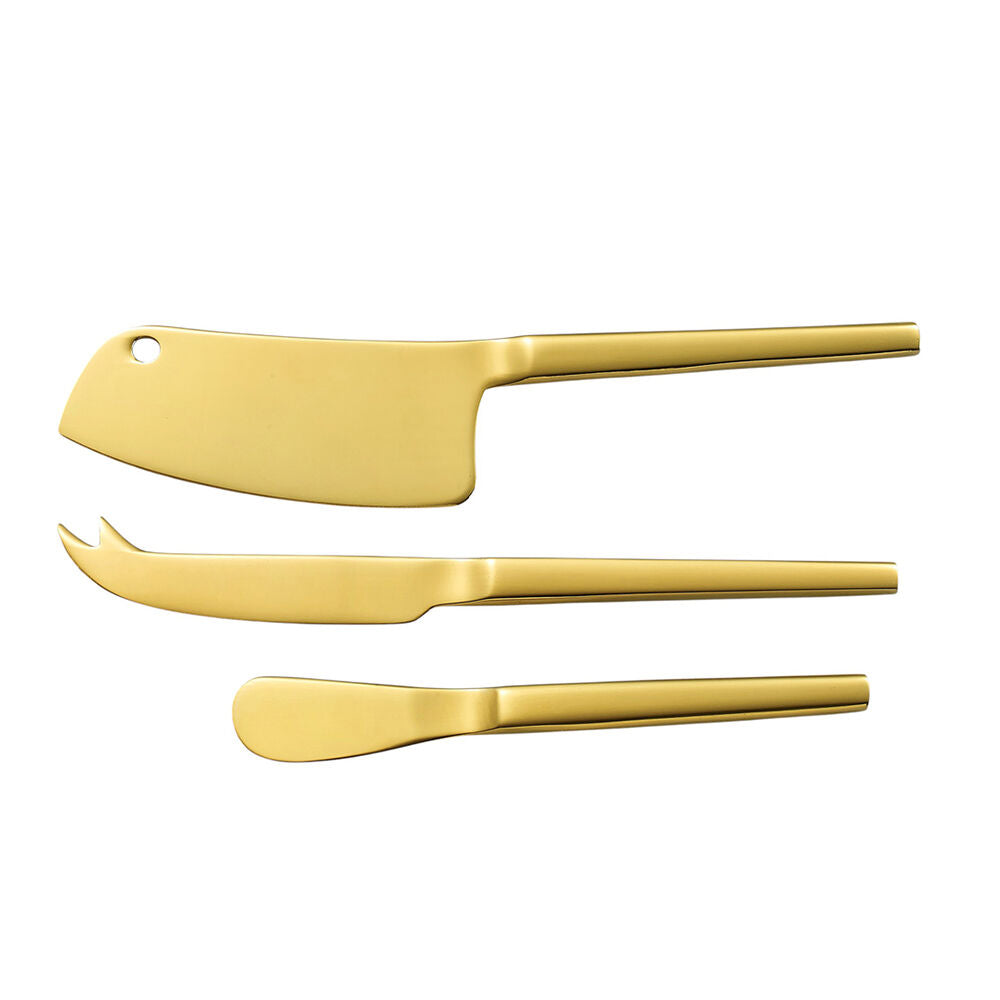 Essen Midas Cheese Knife Set Gold Finish Elegant Stainless Steel Cutlery (3 Pieces)