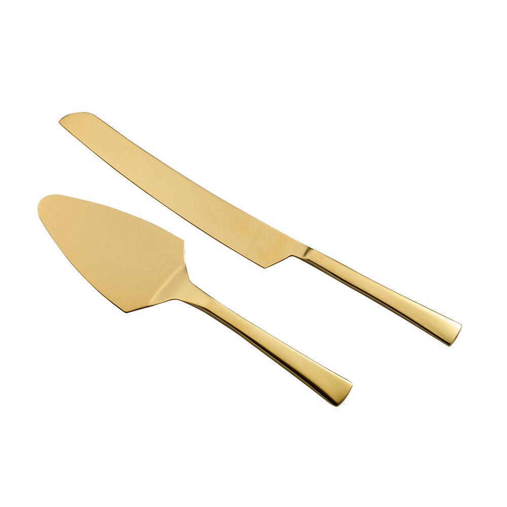 Essen Midas Cake Serve Set Gold Finish Knife Stainless Steel Metal Tableware (2 Pieces)