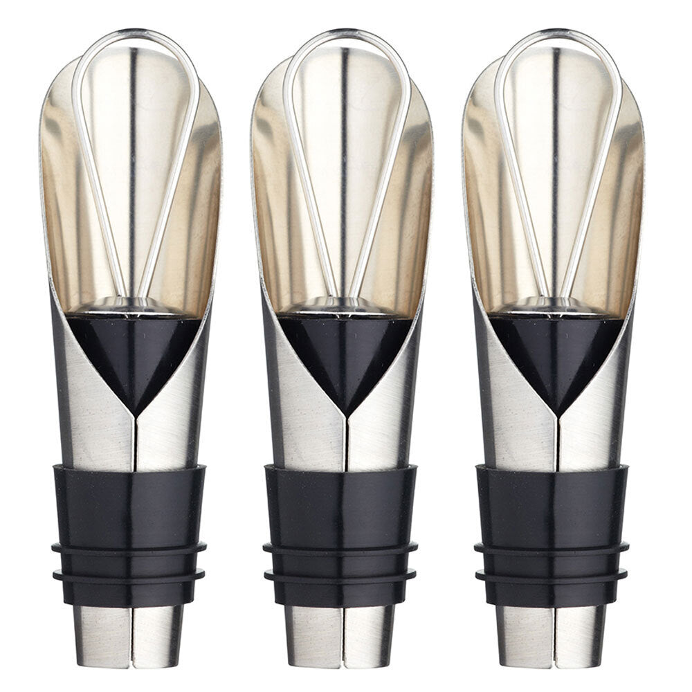 Barcraft Stainless Steel Wine Spout Pourer/Dispenser/Removable Stopper (3 Pack)