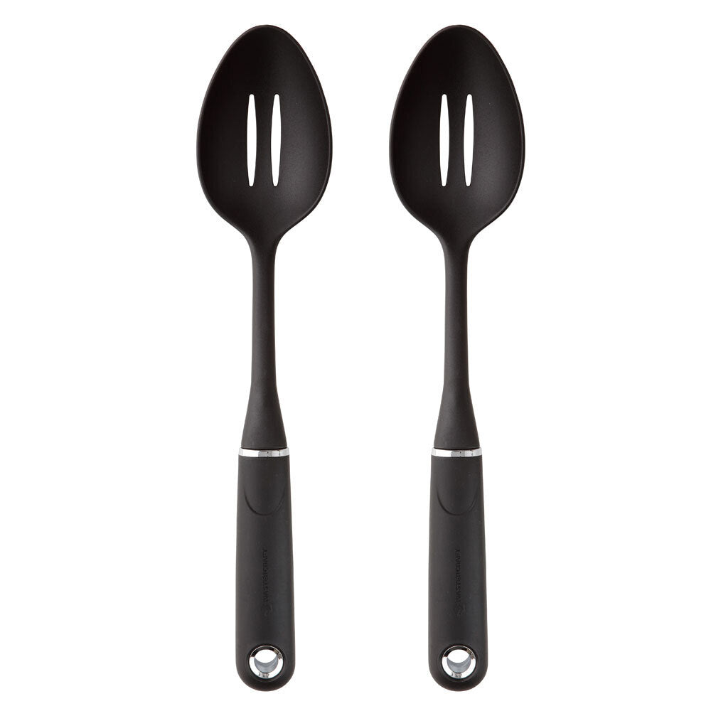 Mastercraft Soft Grip Nylon Slotted Spoon w/ Hole Kitchen Cooking Utensils BK (2 Pack)
