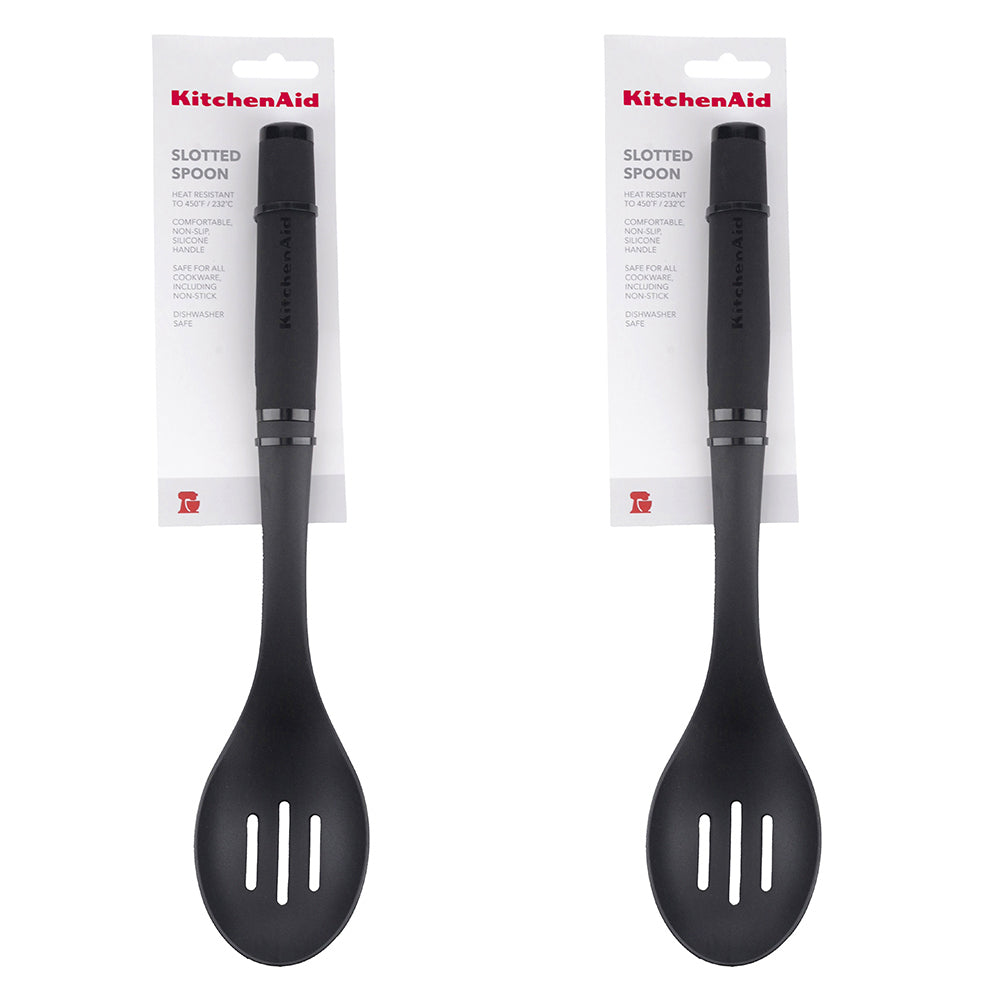 Kitchenaid Nylon Soft Touch Slotted Spoon Cooking Utensil Heat Resistant BK (2 Pack)