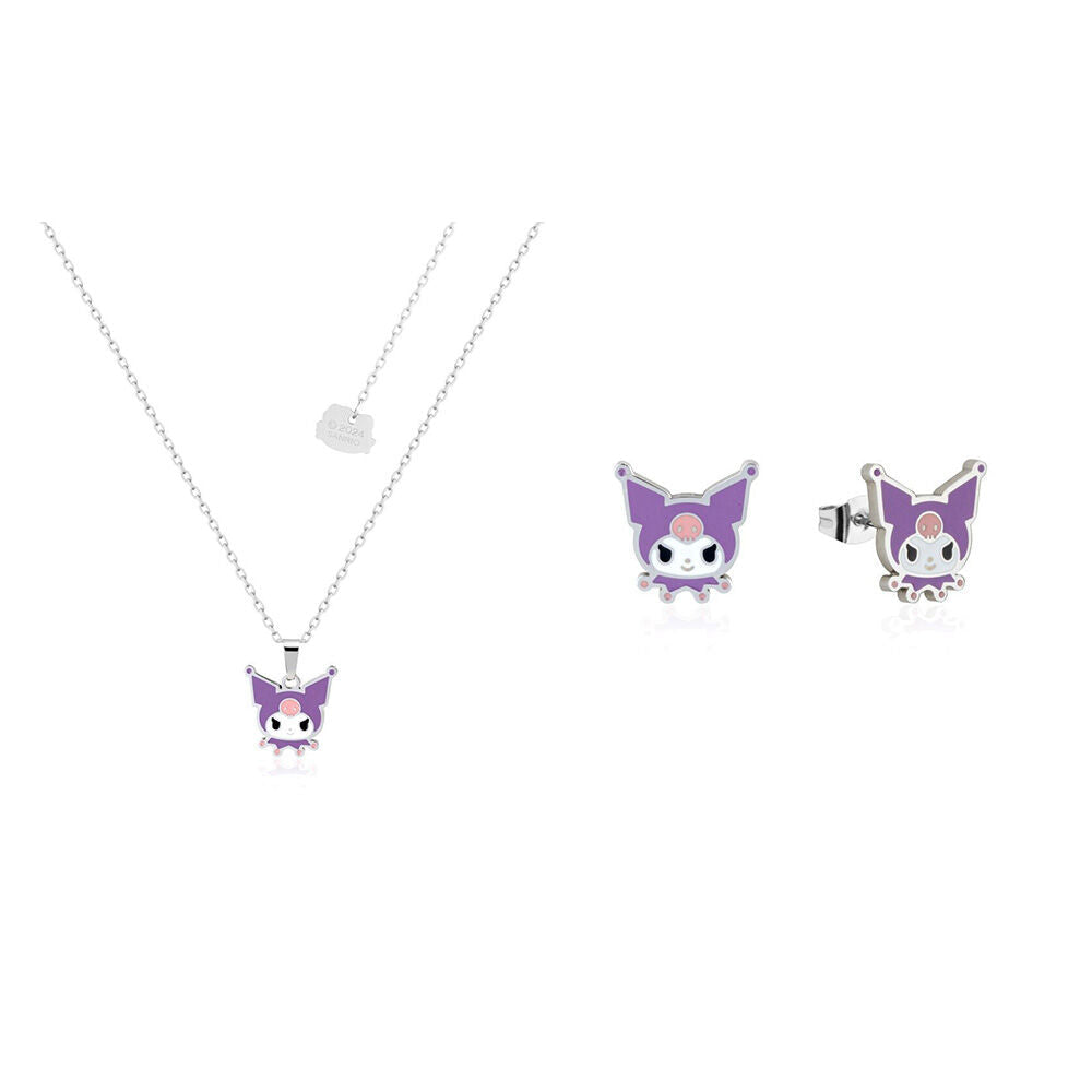 Couture Kingdom Sanrio Kuromi Head Necklace 47cm & Stud Earrings 12mm Set Silver