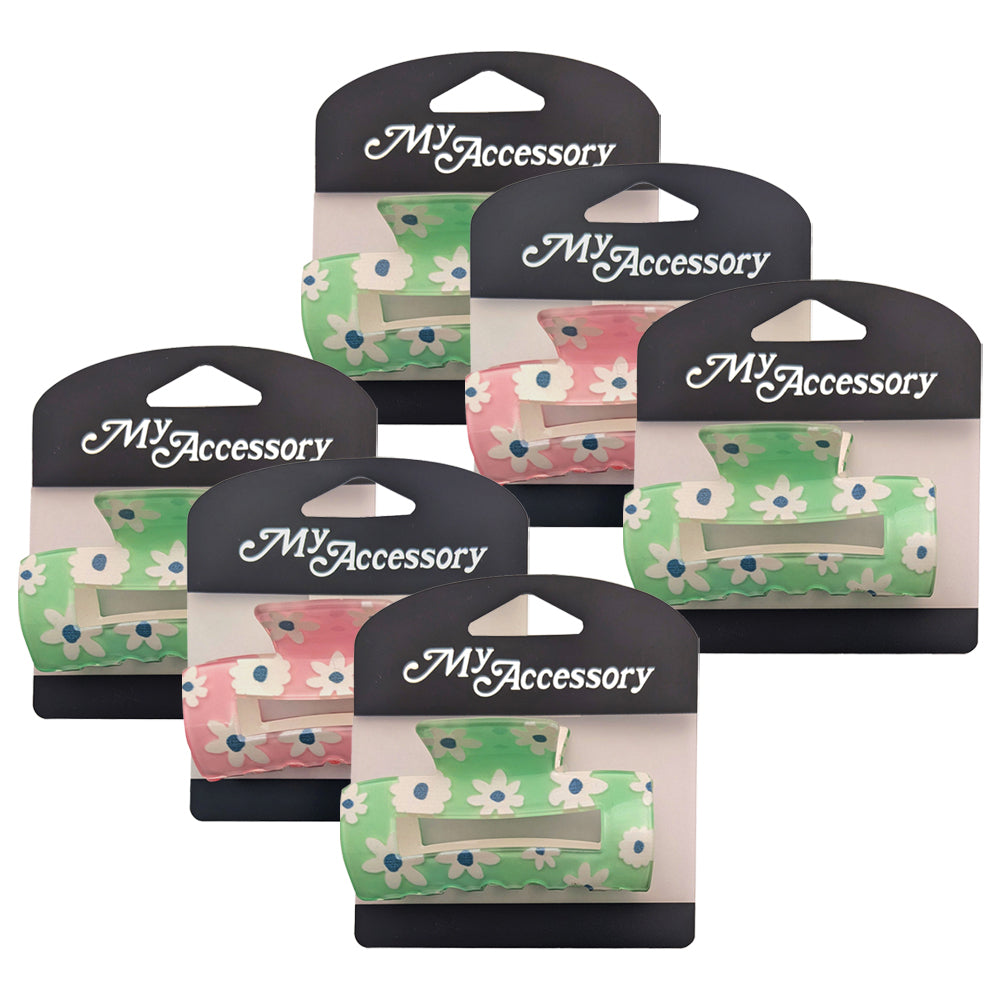 MY Accessory Melrose Hair Styling Clip Flower Rectangle Accessory Asst 7cm (6 Pack)