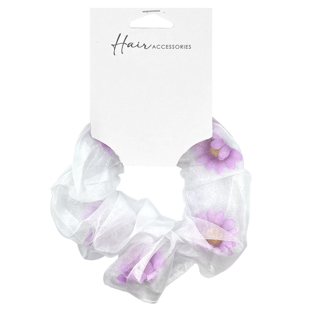 Hair Accessories Scrunchie 13cm Organza Floral Insert Styling Ponytail Assort (6 Pack) — image 4
