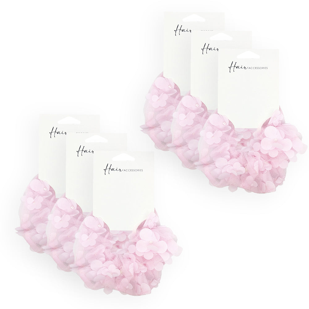 Hair Accessories Scrunchie 14cm Flower Decal Organza Women's Ponytail Styling (6 Pack)