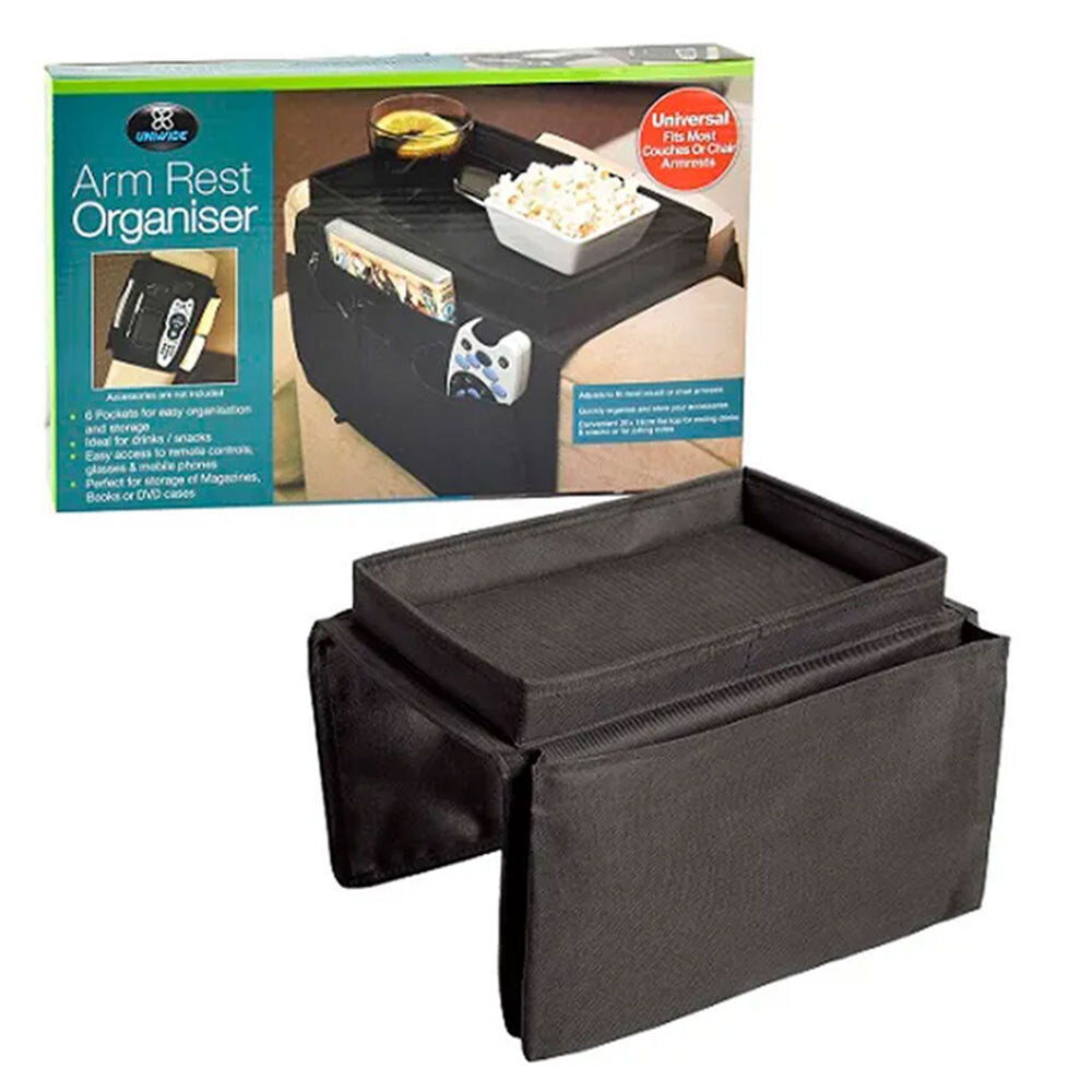 Unbranded Arm Rest Remote/Magazine Organiser w/ 6 Compartments Storage Pockets f/ Sofa BLK