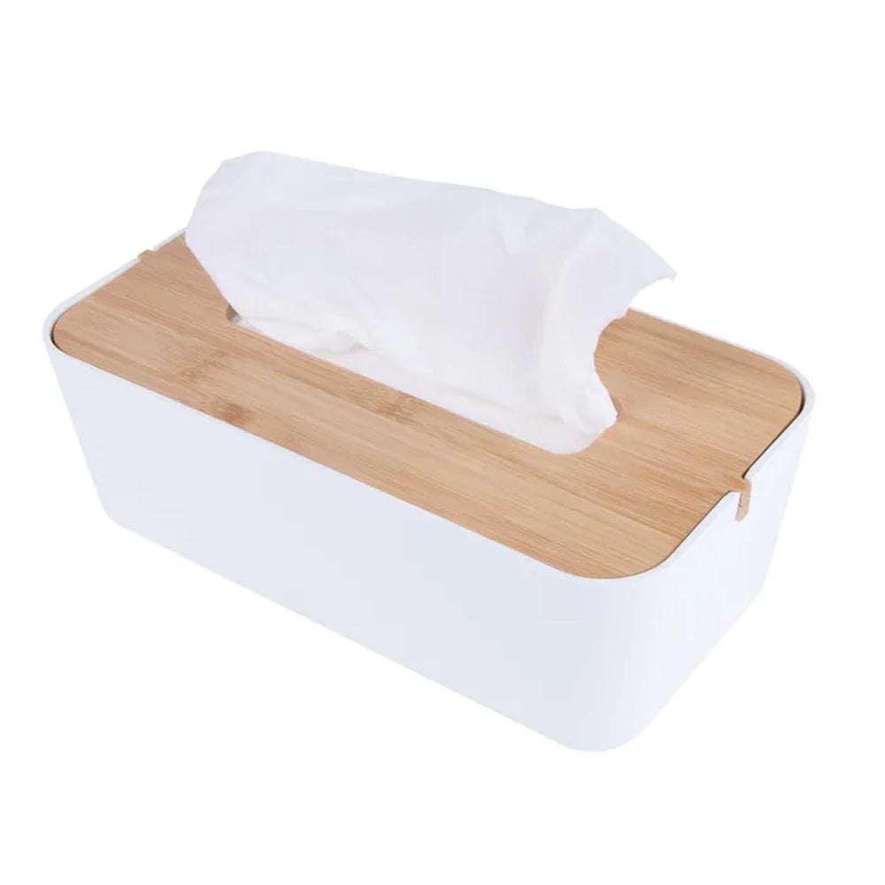 Clevinger 26cm Bamboo Fiber Tissue Storage Box Holder Dispenser Organsier White — image 2