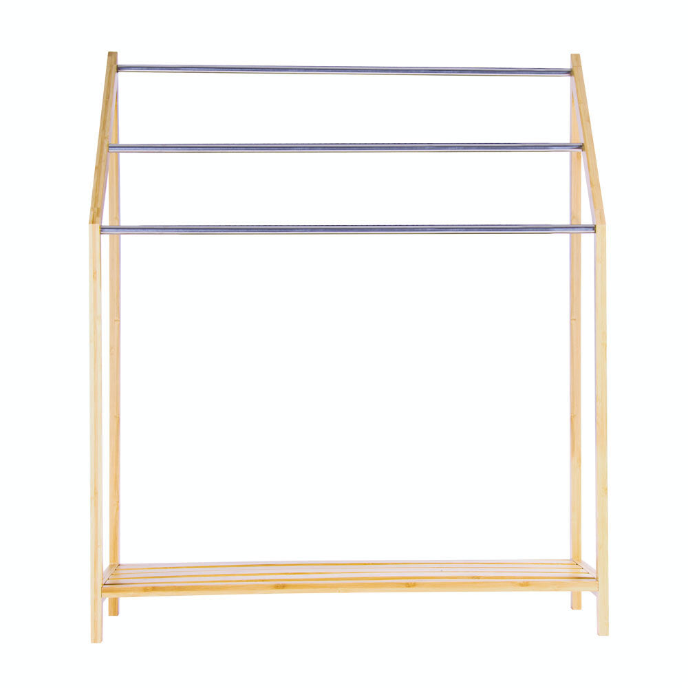 Clevinger Home Bamboo Bathroom Towel Holder w/ 3 Rails & Shelf Rack 85cm