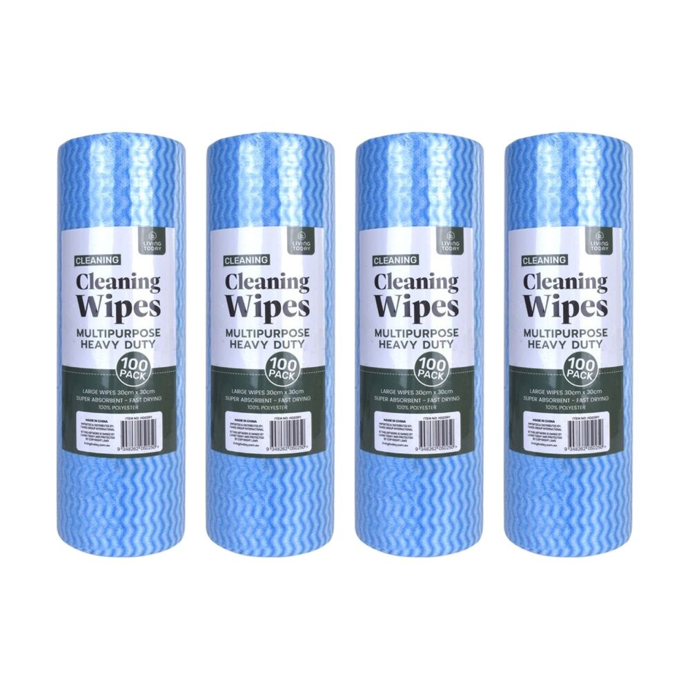 Living Today 100PK Living Today Cleaning Wipes Heavy Duty XL Polyester Multipurpose 30cm (4 Pack)