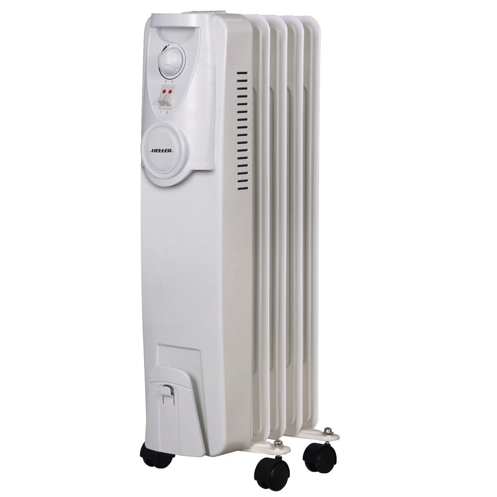Heller Portable 1000W Electric Oil Heater 5 Fin w/ 3 Heat Settings/Wheels White