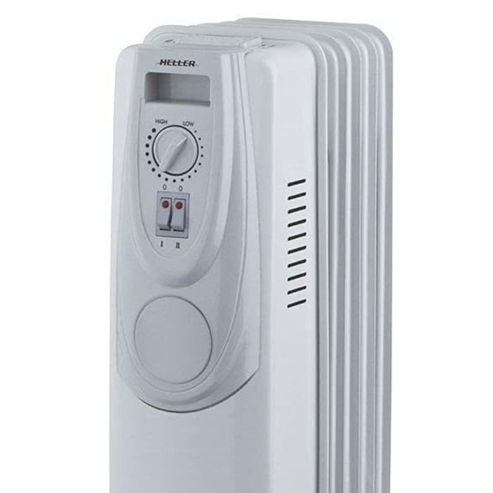 Heller Portable 1000W Electric Oil Heater 5 Fin w/ 3 Heat Settings/Wheels White — image 3