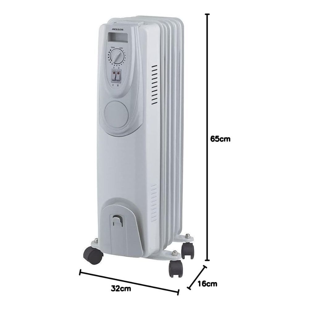 Heller Portable 1000W Electric Oil Heater 5 Fin w/ 3 Heat Settings/Wheels White — image 2