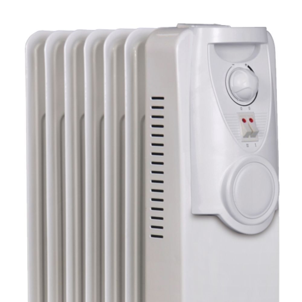 Heller HOCH7 1500W Electric Portable 7 Fin Oil Heater/Column/Castor Wheels White — image 2