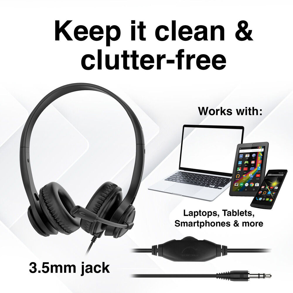 Laser Wired Conference Headset Inline Controls 3.5mm Built-in Microphone Black — image 7