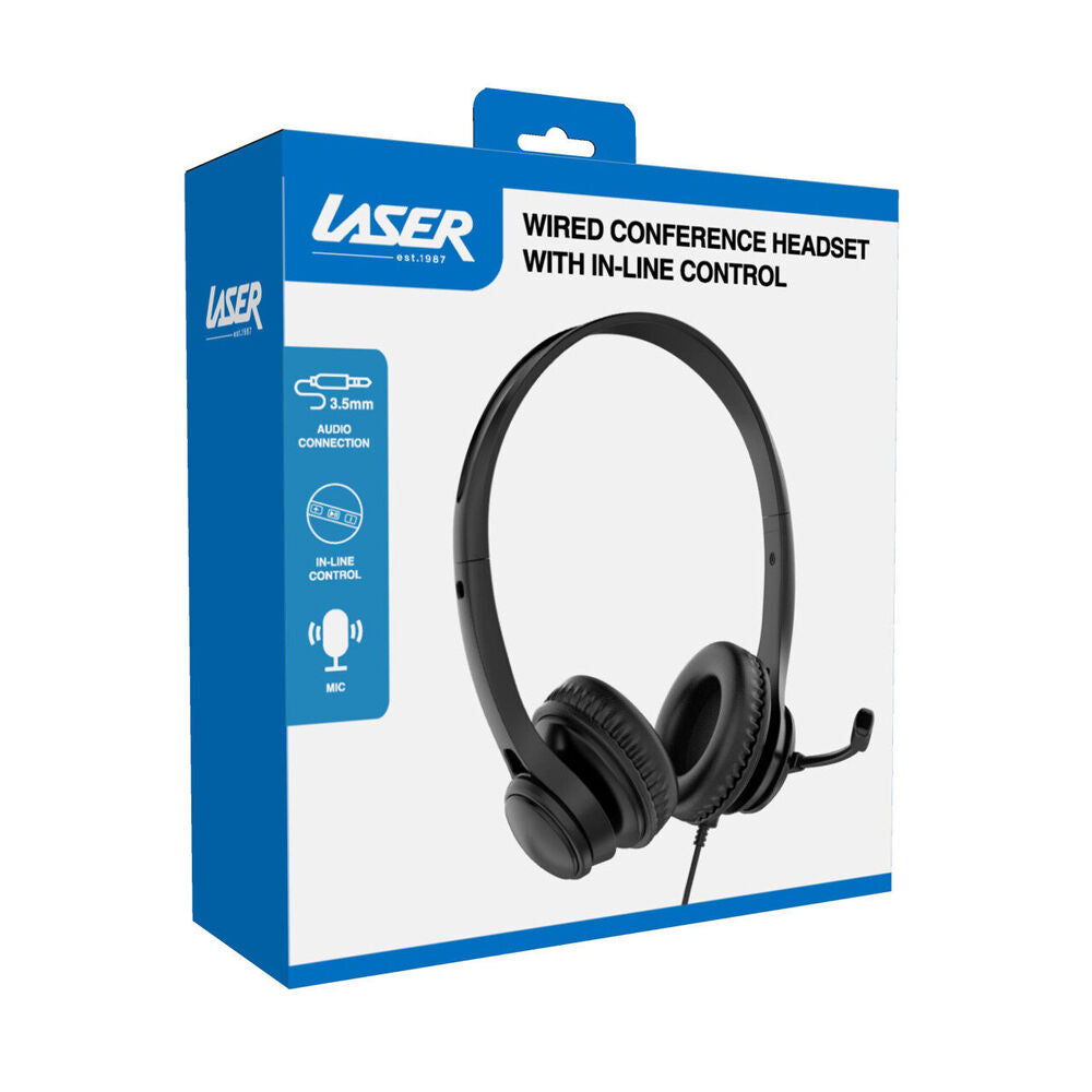 Laser Wired Conference Headset Inline Controls 3.5mm Built-in Microphone Black — image 8