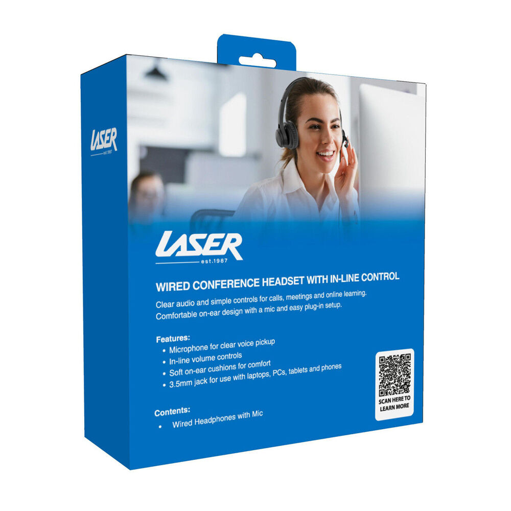 Laser Wired Conference Headset Inline Controls 3.5mm Built-in Microphone Black — image 9
