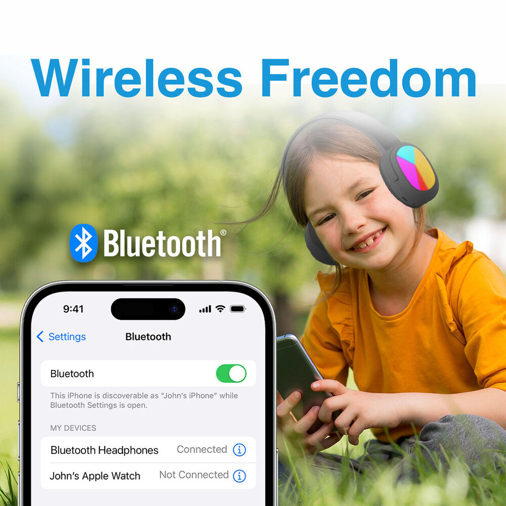 Laser Foldable Adjustable Kids RGB LED Bluetooth Wireless Headphones — image 3