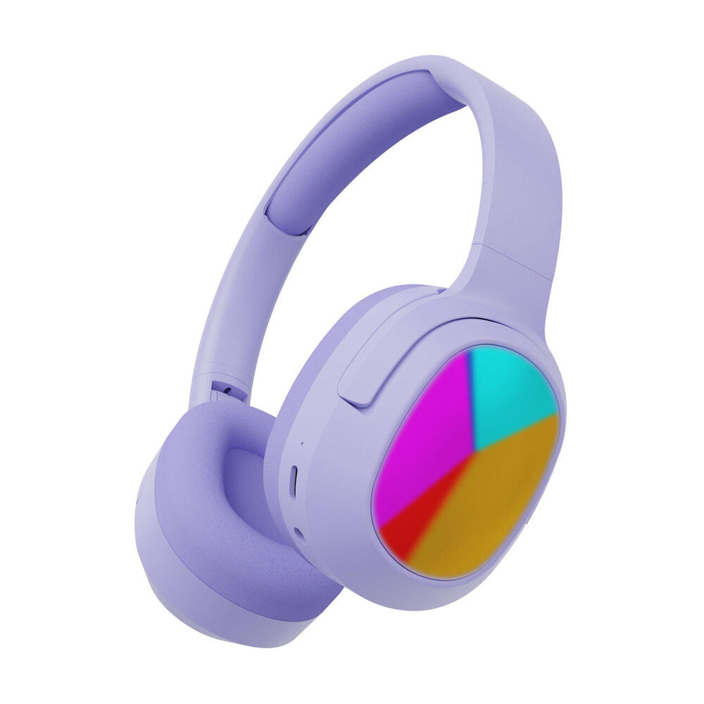 Laser Foldable Adjustable Kids RGB LED Bluetooth Wireless Headphones — Purple