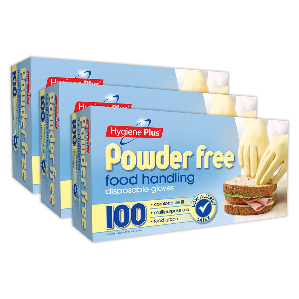 Hygiene Plus Powder Free Disposable Food Handling Gloves Low Allergy Latex (300 Pack)