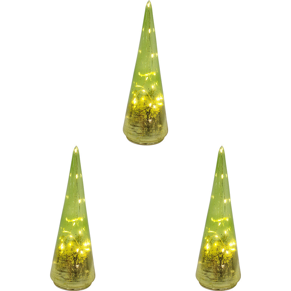 LVD LED Glass Florence Large Home/Office Decorative Display 9x28cm Green (3 Pack)