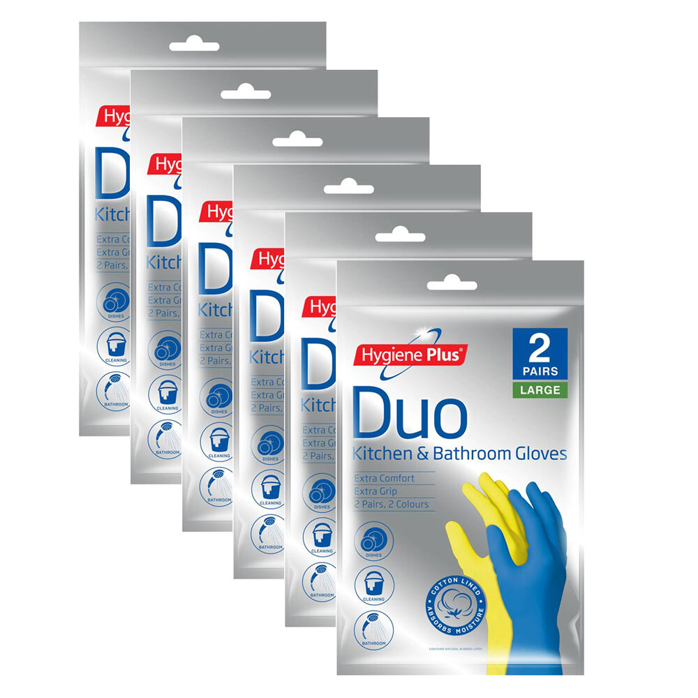 Hygiene Plus Pairs Hygiene Plus Duo Kitchen/Bathroom Latex Cleaning Gloves Asstd (12 Pack) — L