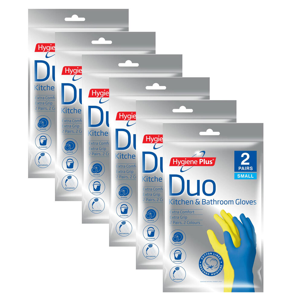 Hygiene Plus Pairs Hygiene Plus Duo Kitchen/Bathroom Latex Cleaning Gloves Asstd (12 Pack) — S
