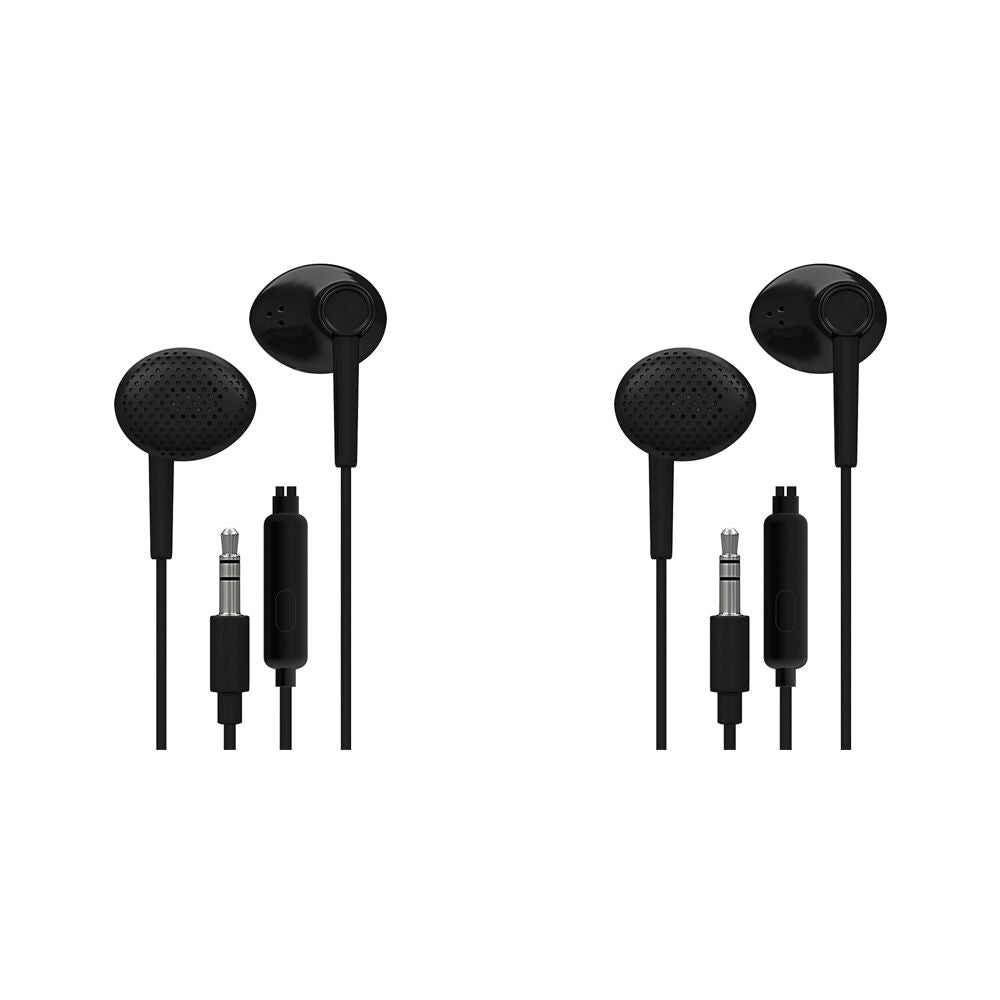 Liquid Ears Everyday 3.5mm Wired Bud Comfortable Earphones w/ Mic Black (2 Pack)