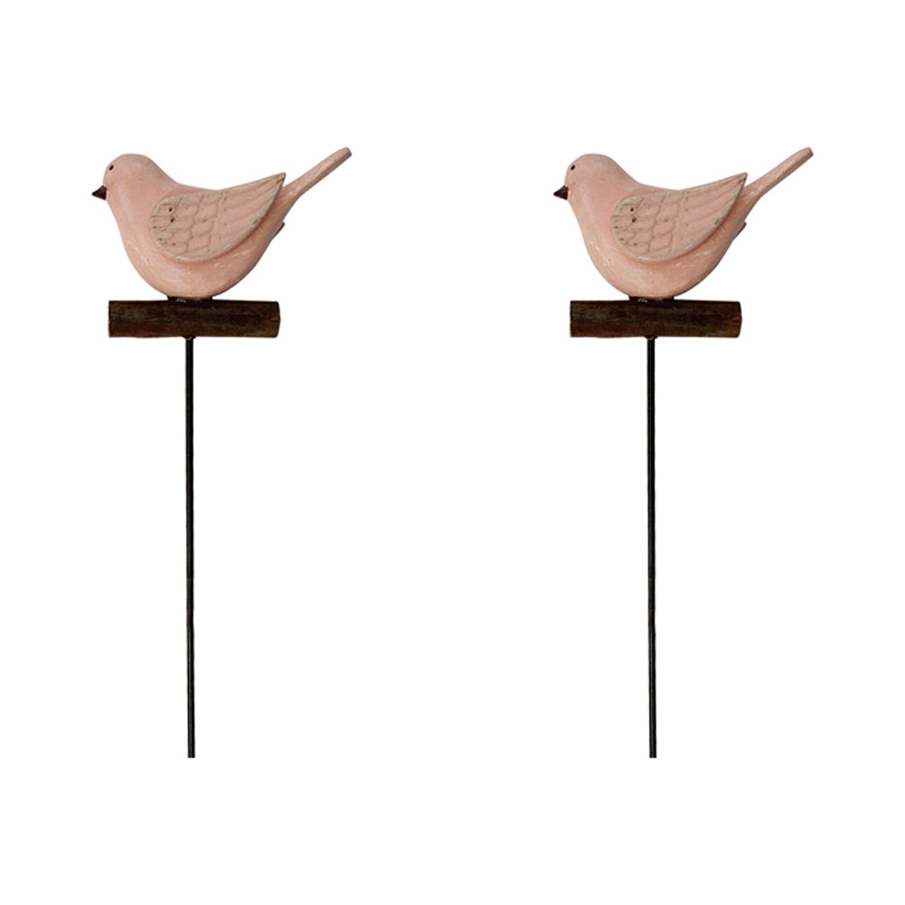 LVD Metal 39cm Pot Stake Decorative Ornament Bird Pink (2 Pack)