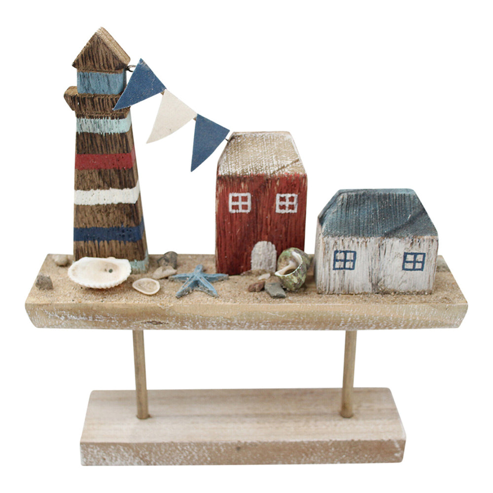 LVD Metal/Wood 20.5cm Ornament Boat/Huts w/ Stand Home/Office Tabletop Room Decor