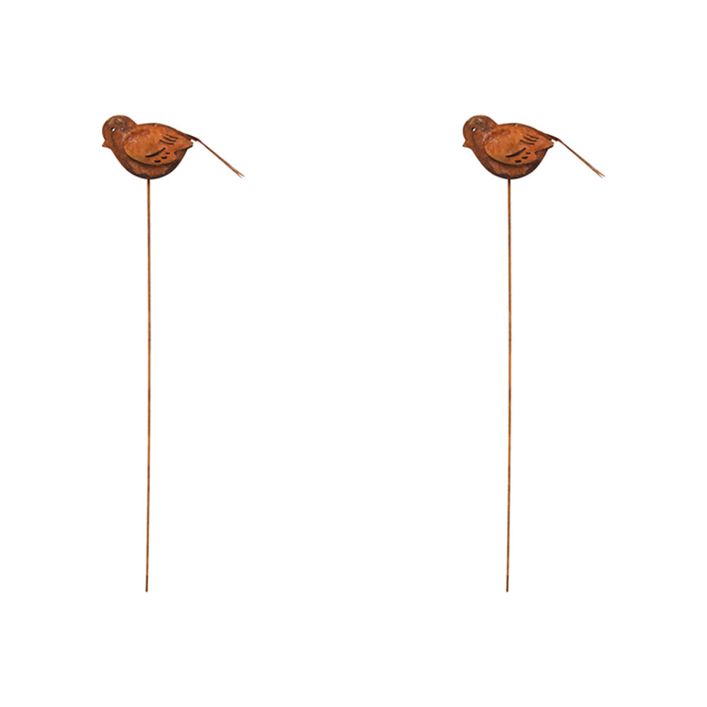 LVD Metal 53cm Pot Stake Home/Garden Decorative Lawn Ornament Bora Bora Bird Rust (2 Pack)