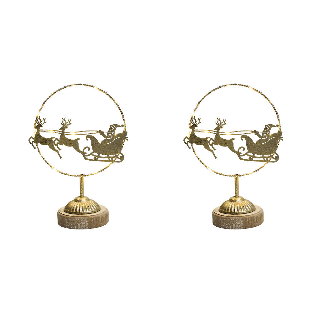 LVD Metal Santa Sleigh w/ Led Christmas Decoration Home Tabletop Decor Gold (2 Pack)
