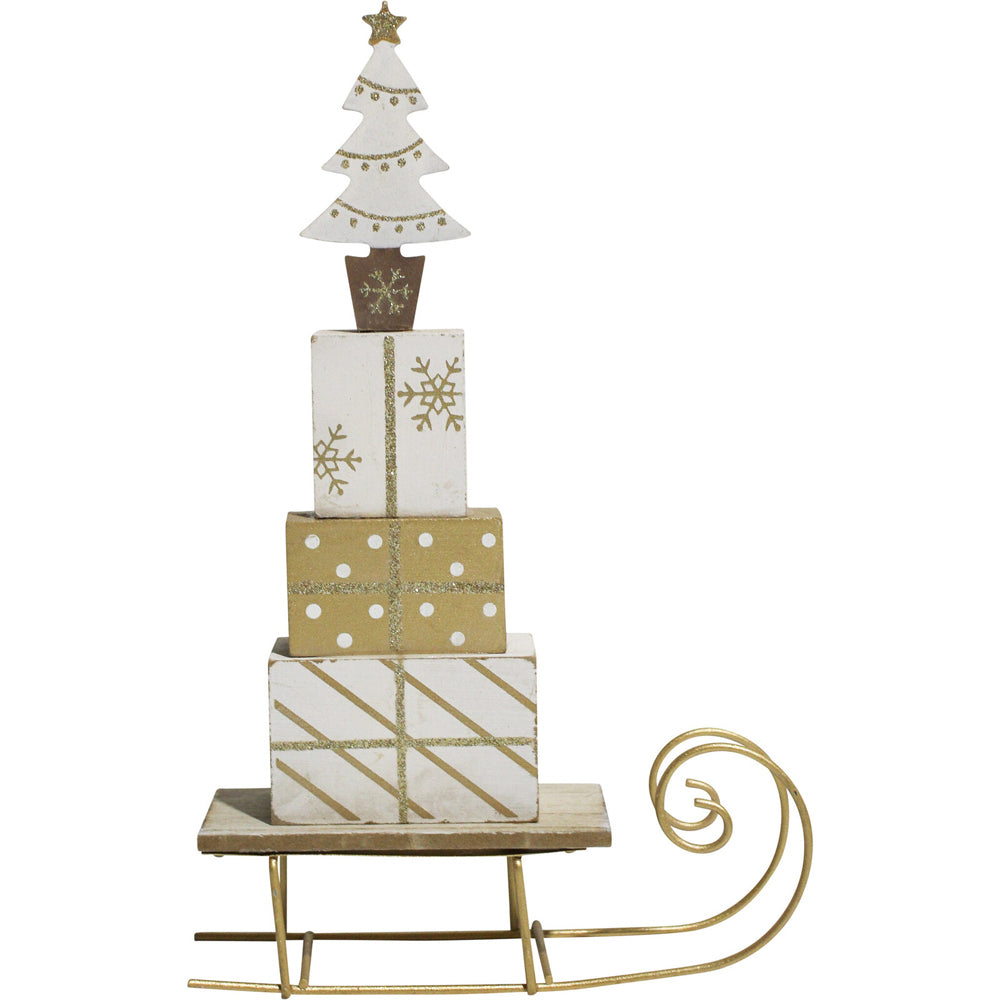 LVD Metal Sleigh Xmas Present Stack Large Home/Office/Tabletop Decor 30x19cm