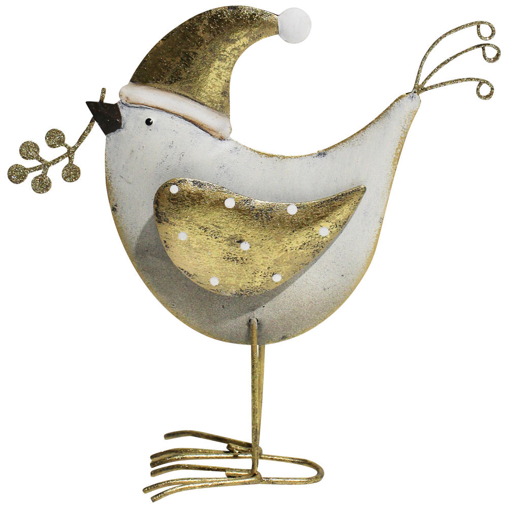 LVD Metal Santa Bird Sculpture Lrg Christmas Home Decor 18.5x15cm White/Gold
