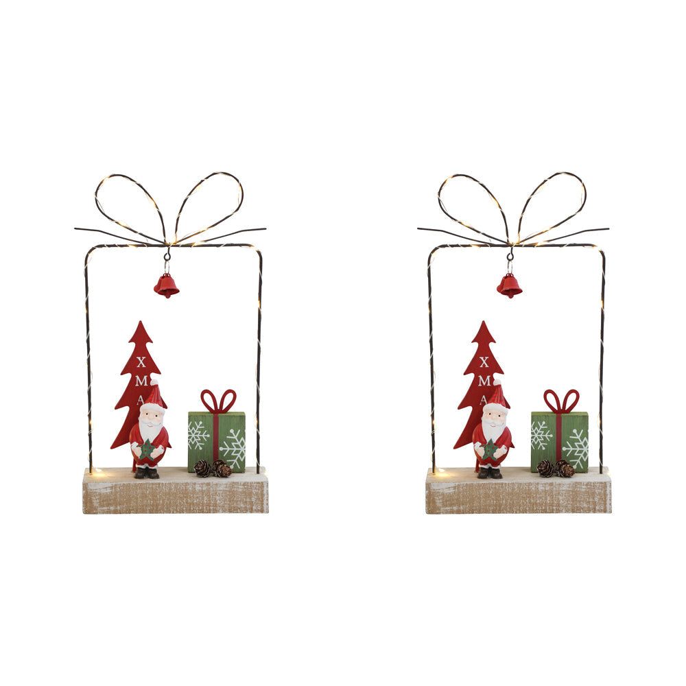 LVD Metal/MDF LED Santa Tree Present Home/Living Room Xmas 27x19cm Decor (2 Pack)