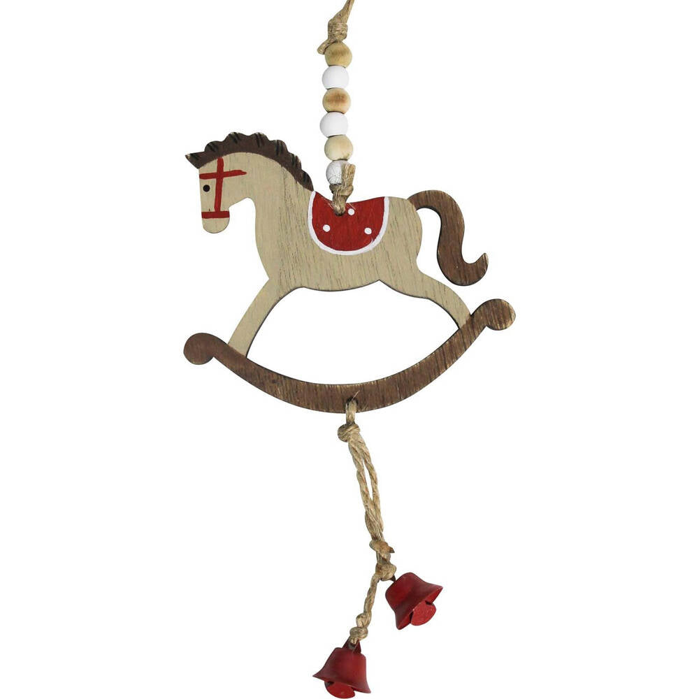 LVD Hanging Rocking Horse Wooden Ornament Home Christmas Decor 23cm Red (6 Pack) — image 2