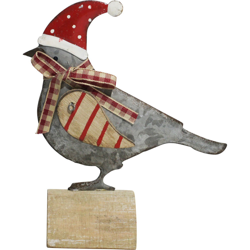 LVD Metal/MDF French Xmas Bird Home/Living Room/Tabletop Xmas Decor 14x12cm