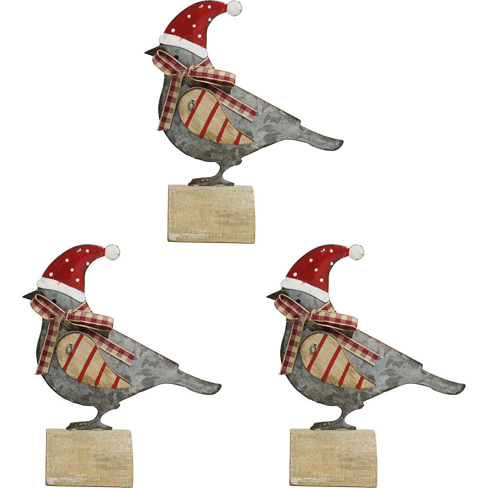 LVD 14x12cm Metal/MDF French Xmas Bird Home/Living Room Decor (3 Pack)