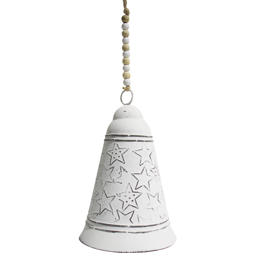 LVD Metal Bell Christmas Star Festive Decor Xmas Hanging Ornament Med White