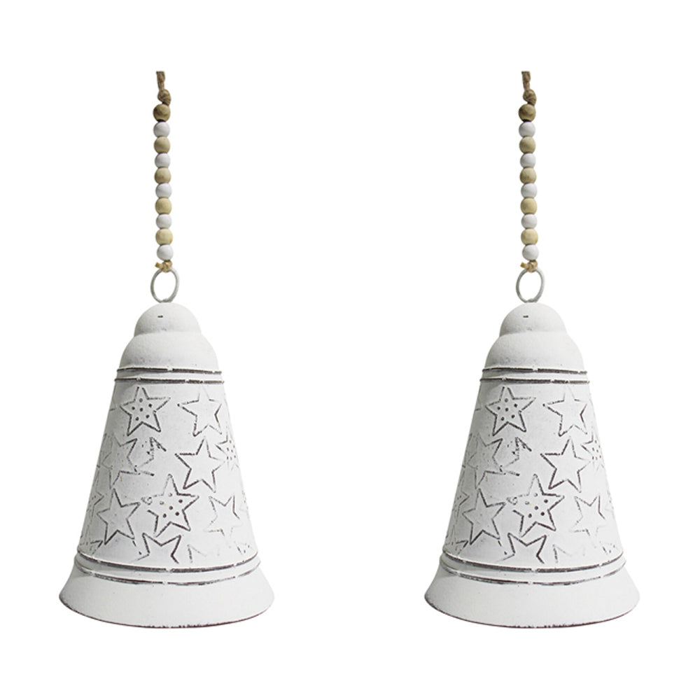 LVD Metal Bell Christmas Star Hanging Ornament Medium - White (2 Pack)