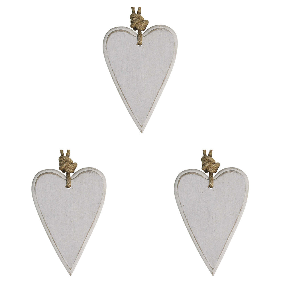 LVD Metal/Jute 11cm Home Decorative Hanging Heart Tree Ornament Tag Small White (3 Pack)
