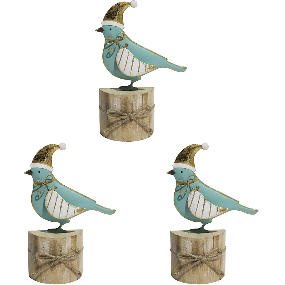LVD Metal/MDF Bird Home/Living Room/Tabletop Ornament Decor 18x13cm Aqua (3 Pack)