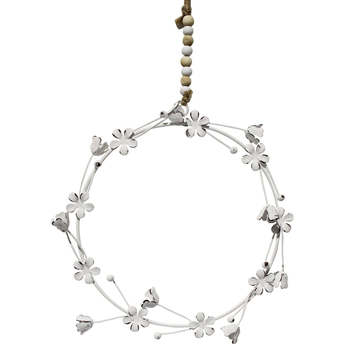 LVD Hanging Metal Daisy Wreath Home/Garden Ornament Display 17x17cm White (2 Pack)