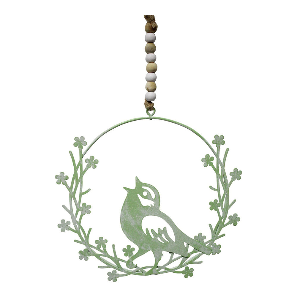 LVD Metal 13.5cm Hanging Bird Wreath Home/Garden Decorative Ornament Figurine Sage
