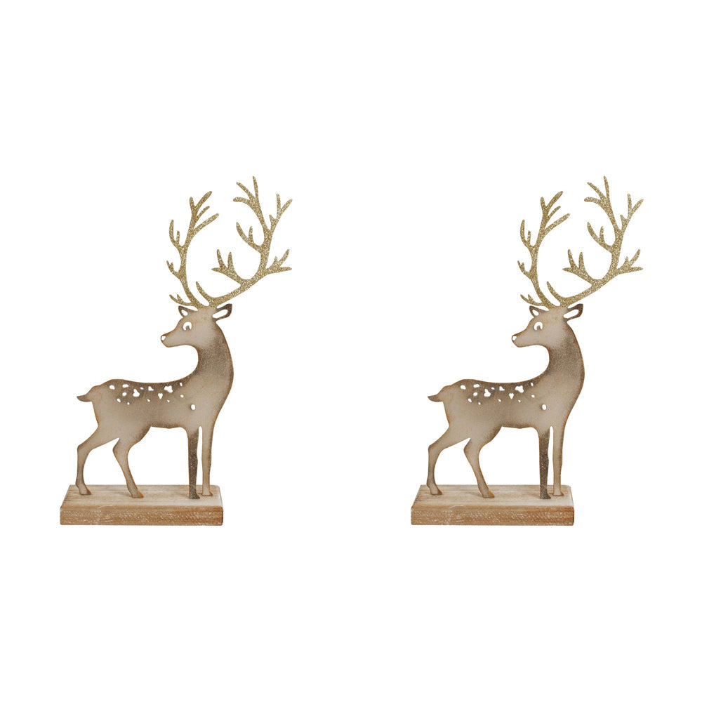 LVD MDF Xmas Reindeer Small Home/Living Room/Tabletop Xmas Decor 17x27cm (2 Pack)