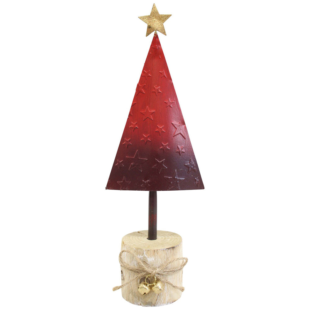 LVD Metal/Wood Gold Star Red Tree w/ Stump Christmas Holiday Decoration 25cm (3 Pack) — image 2