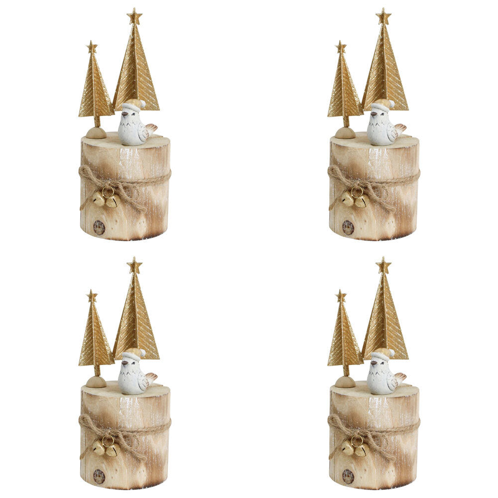 LVD Metal/Wood Xmas Trees Bird Stump Christmas Holiday Decoration 7x18.5cm (4 Pack)
