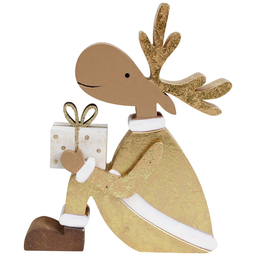 LVD Wooden Gifting Reindeer Christmas Holiday Decoration Small Gold/Brown (4 Pack) — image 2