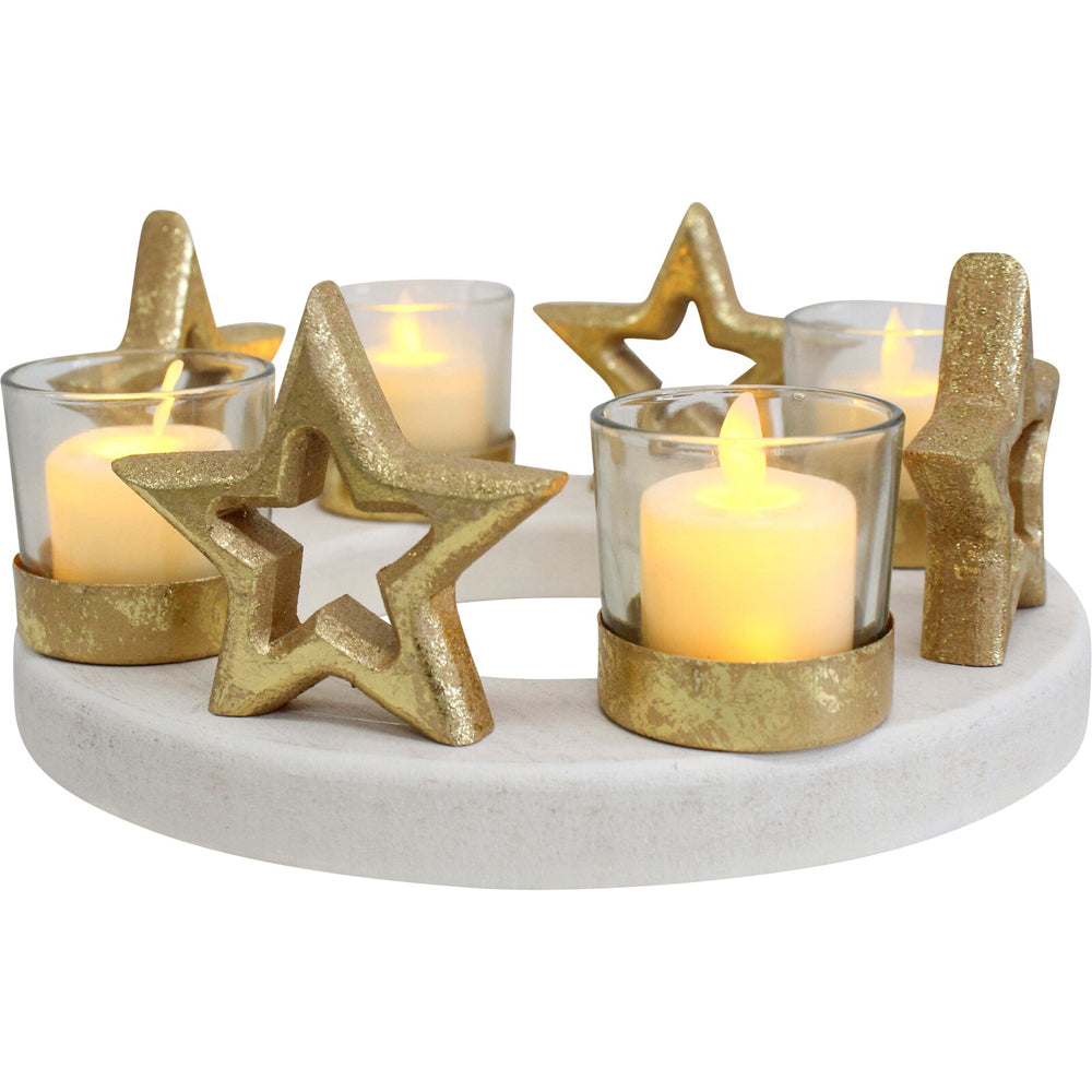LVD 21x21cm Wooden 4 Star Candle Holder Home Decor
