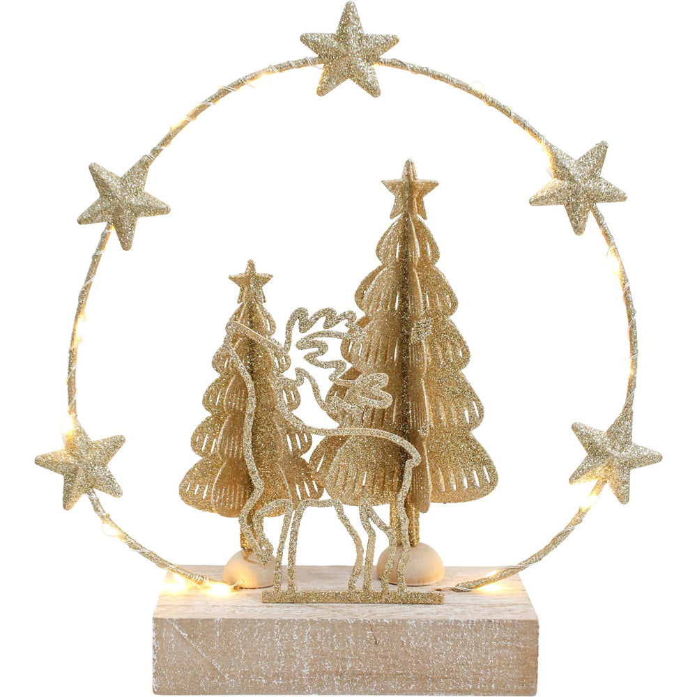 LVD Metal/Wood LED Wire Ring Tree Deer Home Christmas Decor 20x22cm Gold (2 Pack) — image 2
