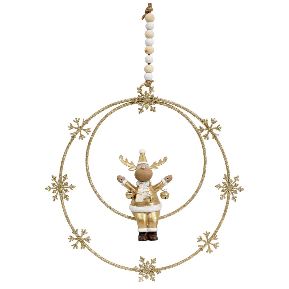 LVD Metal/Resin Reindeer Ring Stars Hanger Christmas Holiday Decoration Gold